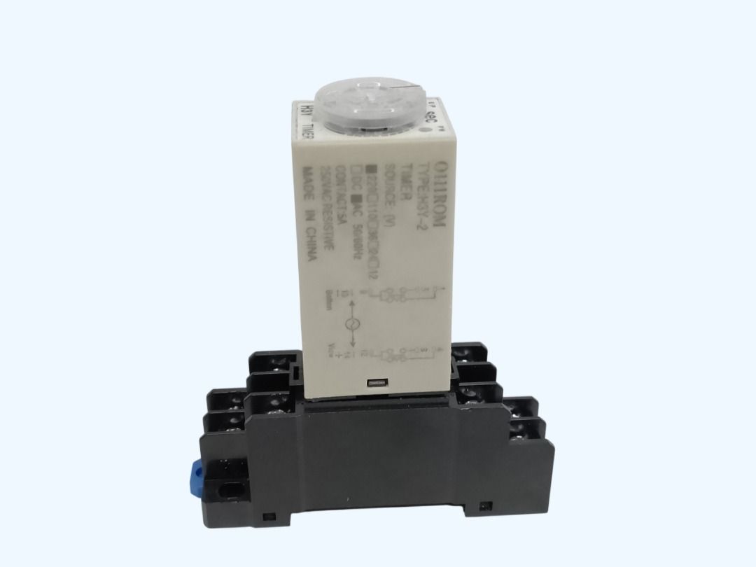 POWER ON TIME DELAY RELAY TIMER 0-30s H3Y-2 DPDT with 8-PIN SOCKET BASE (Category: Electrical, Adaptors & Sockets) located in Quezon City. Submitted by besteinpc (Listing ID 1422851505, Image 3). Description: POWER ON TIME DELAY RELAY TIMER 0-30s H3Y-2 DPDT with 8-PIN SOCKET BASE FEATURES: 👉Contact Form: DPDT 👉Pins： 8 👉Function: On-Delay 👉Coil Volts：220V 👉Contact capacity: 250VAC 5A 👉Rated Time Range：0~ 30S 👉Mounting：Surface/ Din-Track Mou
