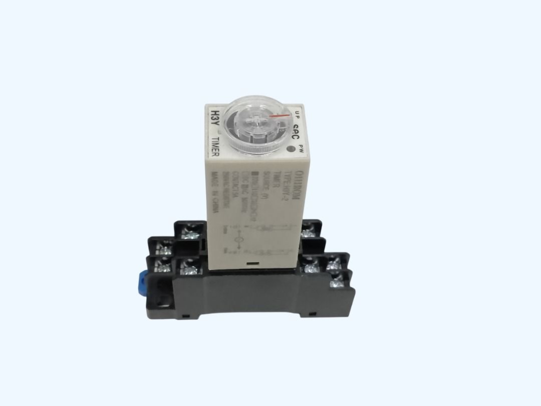 POWER ON TIME DELAY RELAY TIMER 0-30s H3Y-2 DPDT with 8-PIN SOCKET BASE (Category: Electrical, Adaptors & Sockets) located in Quezon City. Submitted by besteinpc (Listing ID 1422851505, Image 1). Description: POWER ON TIME DELAY RELAY TIMER 0-30s H3Y-2 DPDT with 8-PIN SOCKET BASE FEATURES: 👉Contact Form: DPDT 👉Pins： 8 👉Function: On-Delay 👉Coil Volts：220V 👉Contact capacity: 250VAC 5A 👉Rated Time Range：0~ 30S 👉Mounting：Surface/ Din-Track Mou