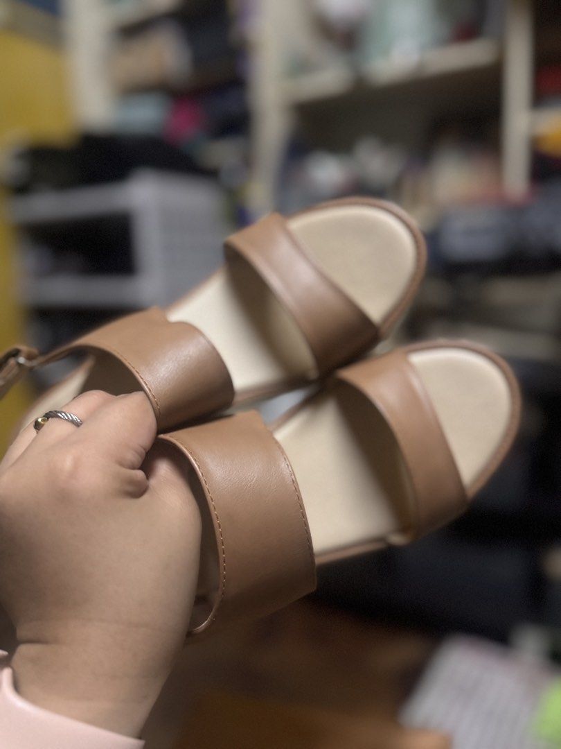 Sally Wedge Sandals - Mustard (Category: Wedges) located in Las Pinas. Submitted by declutterverse (Listing ID 1422870415, Image 3). Description: - Mustard-colored Sally wedge sandals - Brown leather upper - White wedge sole (needs whitening on the back part) - Adjustable strap for secure fit - Size: US 8 / EUR 38.5.
