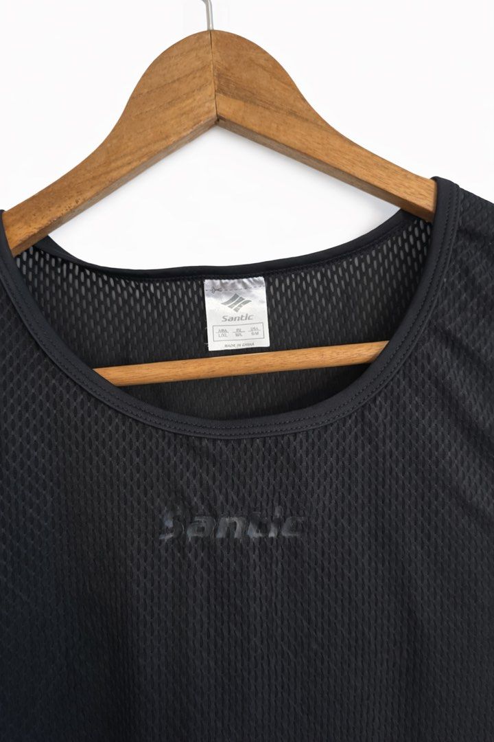 Santic cycling mesh undershirt (Category: Activewear) located in Manila. Submitted by tiongry (Listing ID 1422740668, Image 2). Description: - Santic black sleeveless cycling shirt - Mesh design for breathability - Santic logo on chest - Lightweight material - Size indicated on tag - Ideal for cycling and other sports.