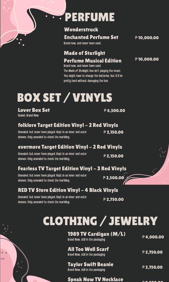 Taylor Swift Lover CD (Category: CDs & DVDs) located in Cainta. Submitted by razzydelosreyes (Listing ID 1416004039, Image 2). Description: Hi, everyone! 🫶🏻✨ Selling the following merch from my personal collection. Please see items, condition, and prices in the list pictured. For the vinyls: Please note that they are unsealed, but never played. Only unsealed it to check. Each vinyl is placed in an inner and outer sleeves. Please pm me if you ne