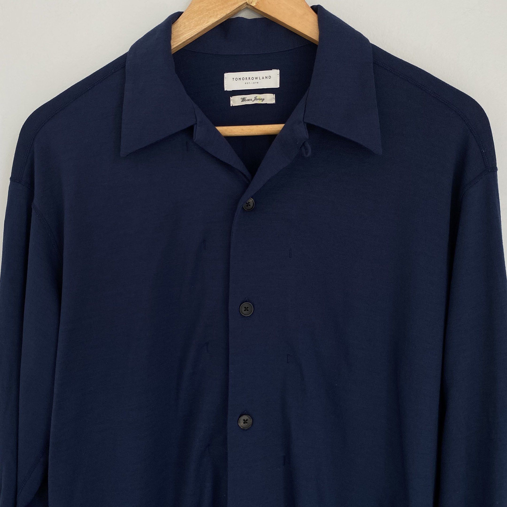 Tomorrowland Woven Jersey Wool Shirt (Category: Tshirts & Polo Shirts ) located in Quezon City. Submitted by workwearboy (Listing ID 1422748895, Image 3). Description: Size: XS fits Medium Condition: 10/10 Material: 90% Wool, 10% Nylon Dimensions Width: 21” Length: 30.5” Sleeves: 22” Shoulder: 20”.