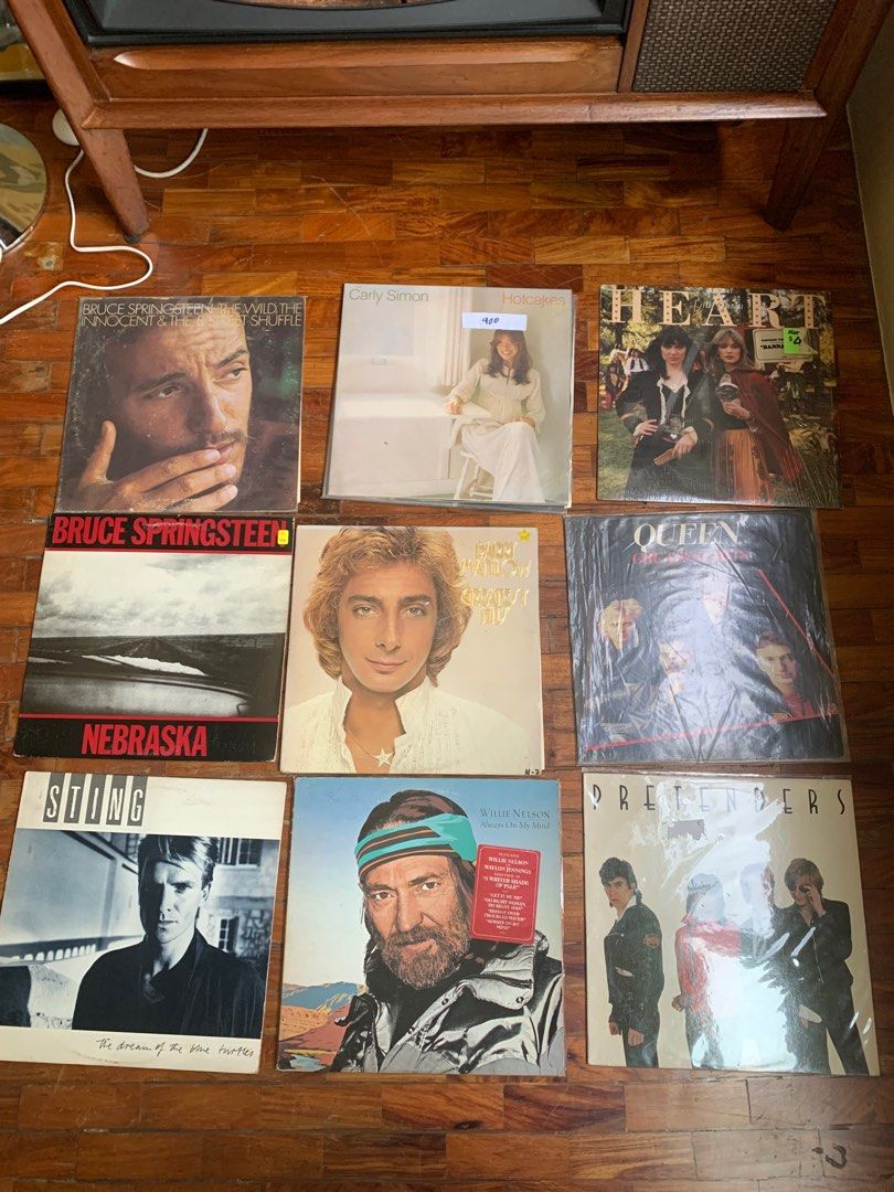 Various Pop Rock Vinyl Records (Category: Vinyls) located in Quezon City. Submitted by gasboy27 (Listing ID 1422727851, Image 1). Description: Bruce Springsteen - Nebraska - 600 Bruce Springsteen - The Wild, The innocenent and Estreet shuffle - 400 Carly Simon - Hotcakes - 400 Heart - Little Queen - 700 Barry Manilow - Greatest Hits - sold Queen - Greatest Hits - sold Sting - Dream of the blue turtles - 800 Willie Nelson Always on my mind - 600 P