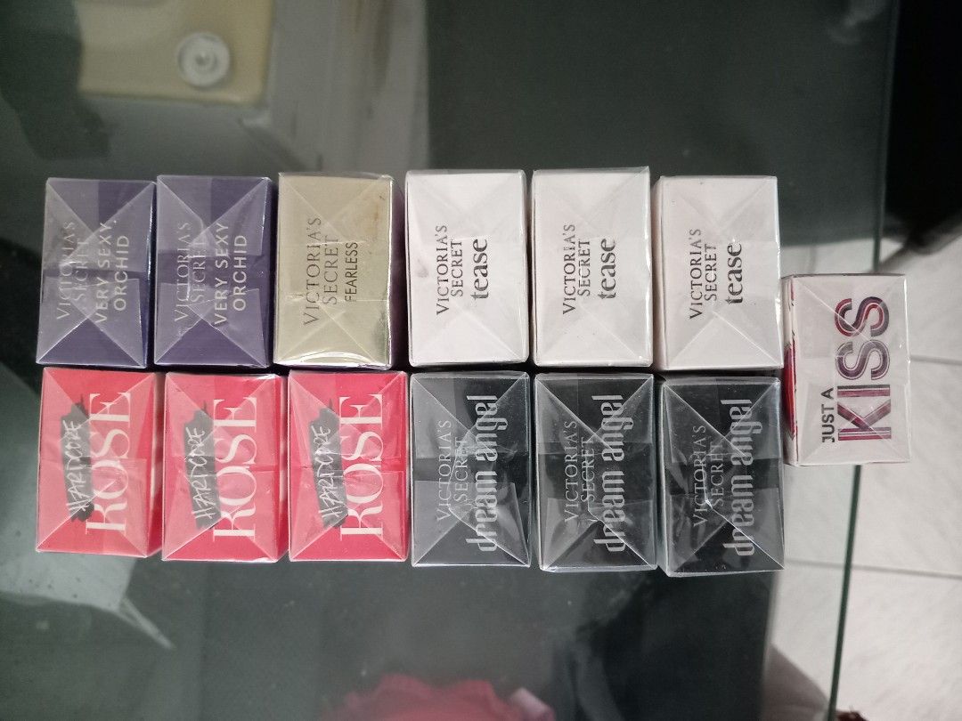 Victoria's Secret Mini Perfume Set (Category: Fragrance & Deodorants) located in Dasmarinas. Submitted by melaina (Listing ID 1422731220, Image 2). Description: - Victoria's Secret mini perfume set - Includes scents: Tease, Dream Angel, Very Sexy Orchid, and more - All perfumes in original packaging - Convenient travel sizes - Perfect for trying different fragrances.