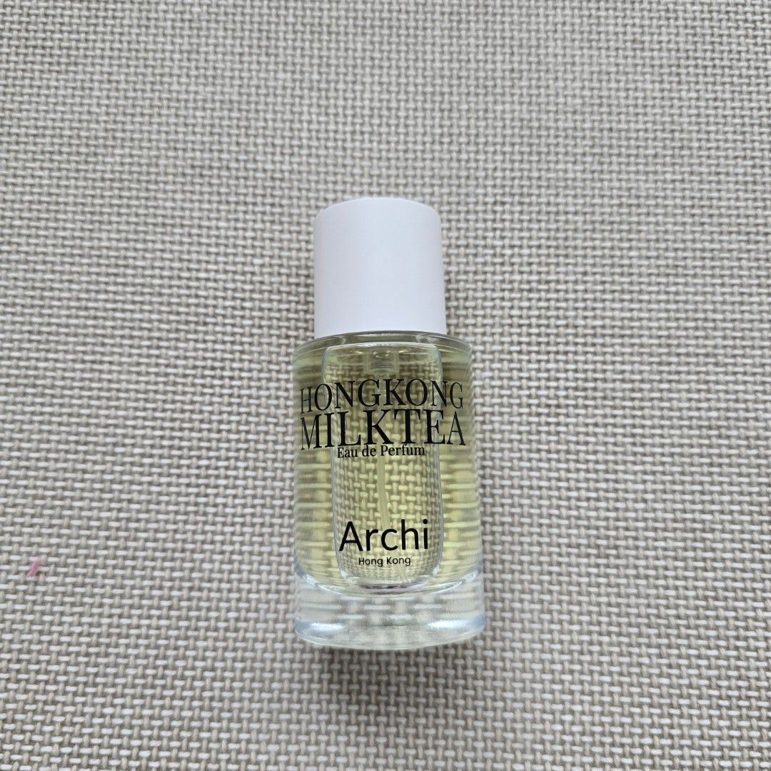 Archi Hong Kong Milk Tea Eau de Parfum (Category: Fragrance & Deodorants) located in Quezon City. Submitted by ahlexaa (Listing ID 1422961839, Image 1). Description: - Archi Hong Kong Milk Tea Eau de Parfum - 30ml bottle - Expiry Date: May 15, 2027 - Made in Korea - Clear glass bottle with white cap - Light yellow liquid - Authentic fragrance - 95% full - Bought for 398 HKD.