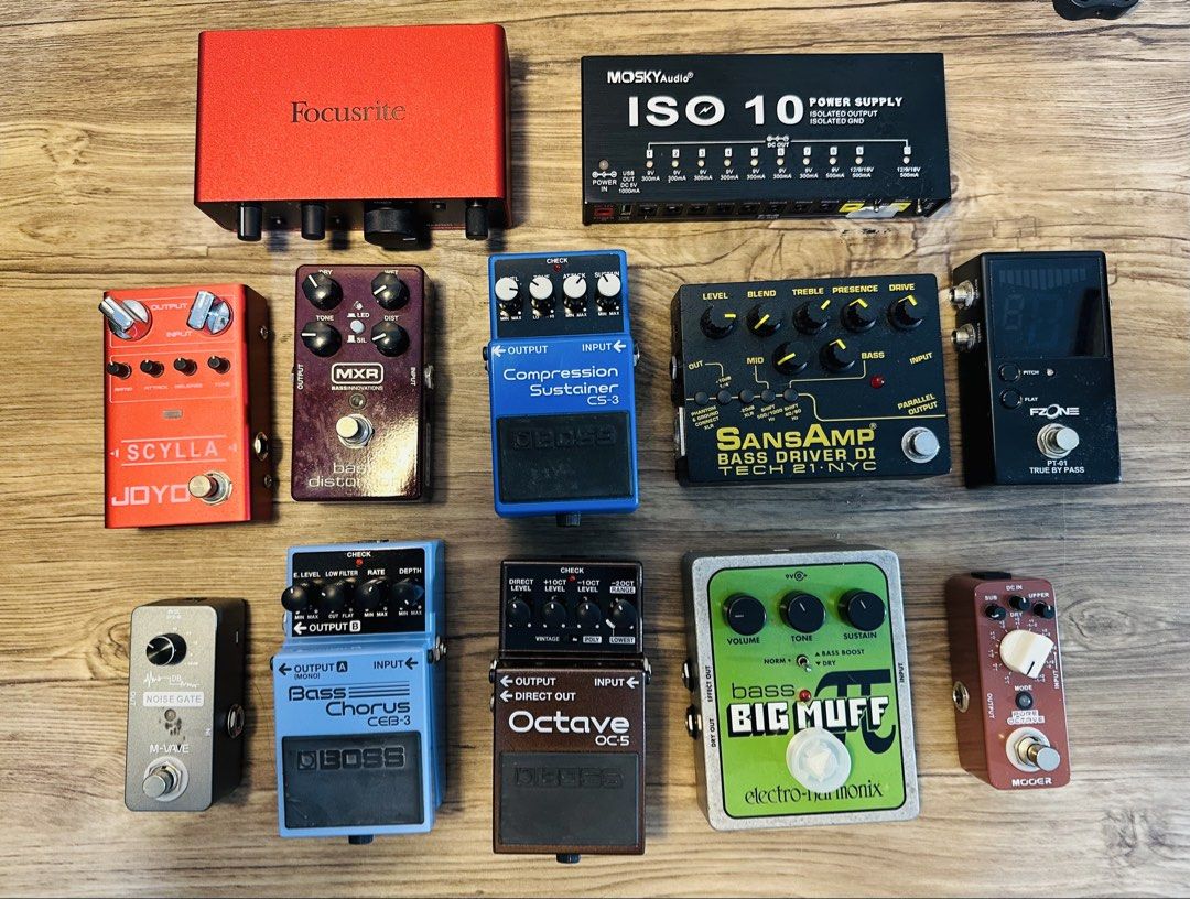 Bass Guitar Effects Gadgets (Category: Musical Instruments) located in Butuan. Submitted by atcabertojr (Listing ID 1422916013, Image 1). Description: Focusrite Solo 4th Gen 6.5k Boss Compression Sustainer CS3 3.5k Sansamp 13.5k SOLD Boss Octave OC5 7k Boss Chorus CEB3 4.5k BigMuff 3.5k SOLD FZone Tuner 1k Mooer Octaver 1.5k SOLD MXR 6.5k Joyo Syclla Compression 2k.
