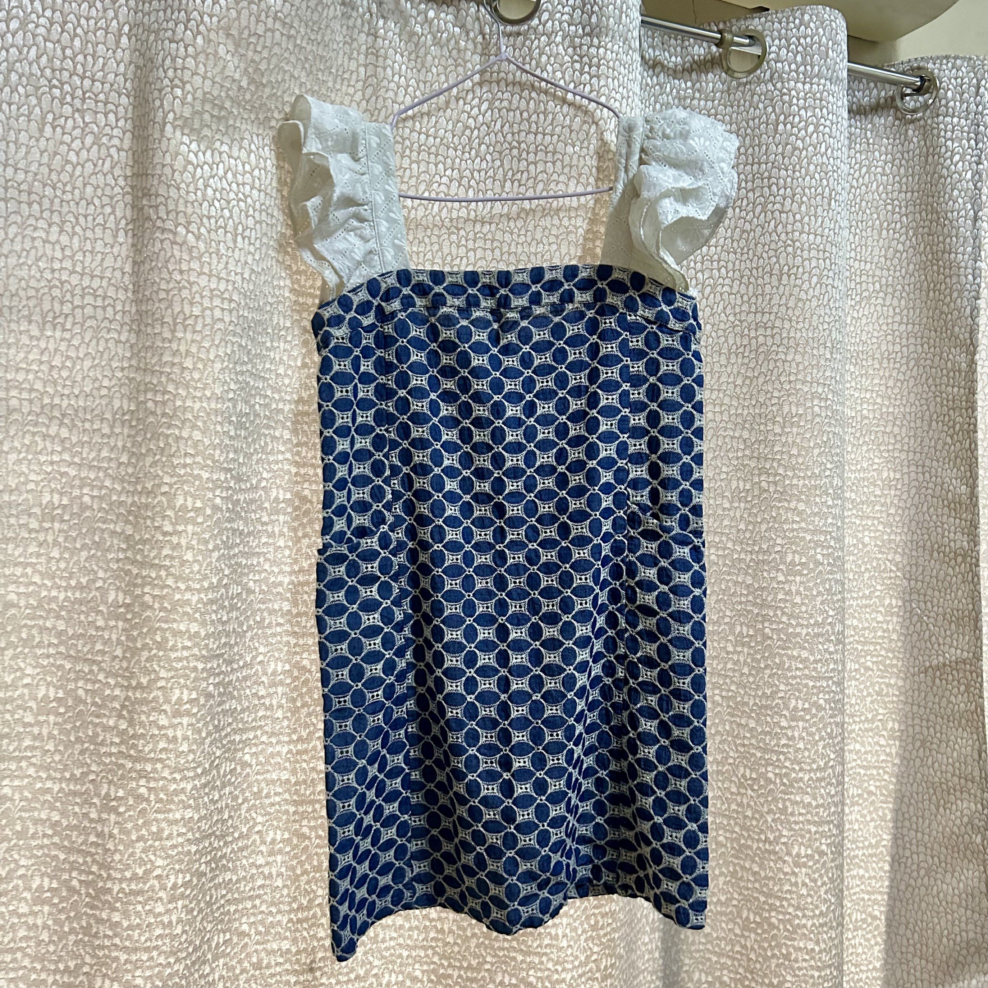 Blue and White Embroidered Dress (Category: Dresses) located in Butuan. Submitted by ishinitially (Listing ID 1422906109, Image 2). Description: stunning blue and white embroidered design! so cute!! ⋆˚𝜗𝜚˚⋆ - a flattering square neckline - white ruffled sleeves can fit M .