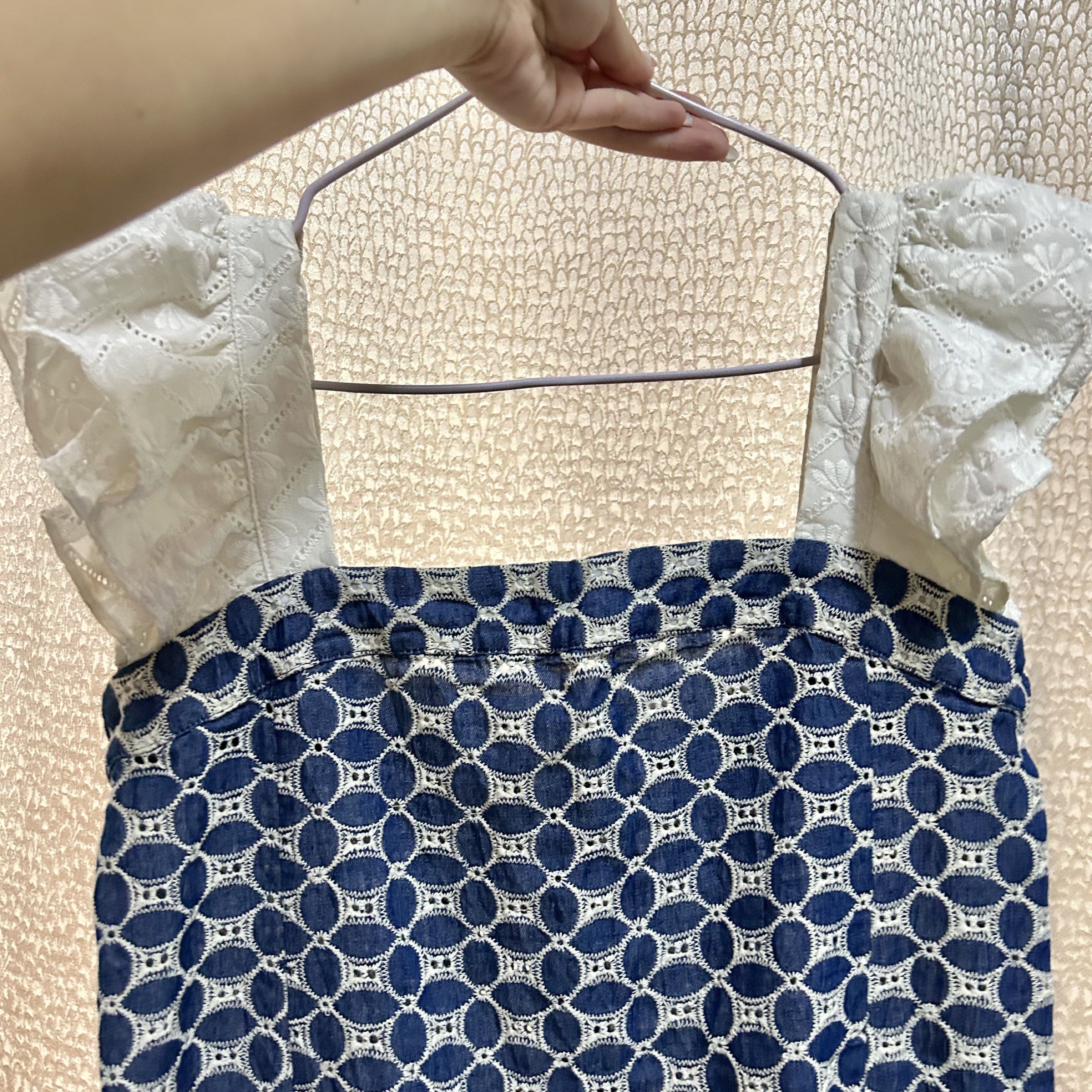 Blue and White Embroidered Dress (Category: Dresses) located in Butuan. Submitted by ishinitially (Listing ID 1422906109, Image 3). Description: stunning blue and white embroidered design! so cute!! ⋆˚𝜗𝜚˚⋆ - a flattering square neckline - white ruffled sleeves can fit M .