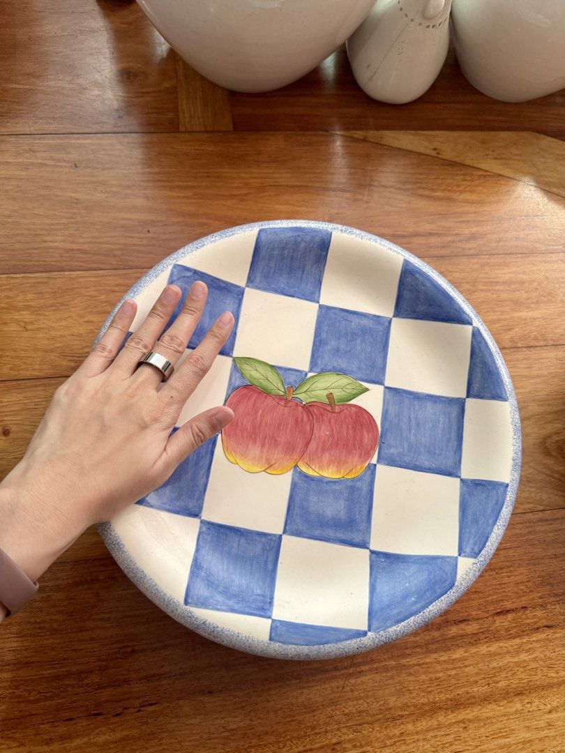 Checkered Apple Design Plate (Category: Dinnerware & Cutlery) located in Manila. Submitted by declutterkween14 (Listing ID 1422940627, Image 2). Description: - 6 large Blue and white checkered plate. - Features a charming apple design. .