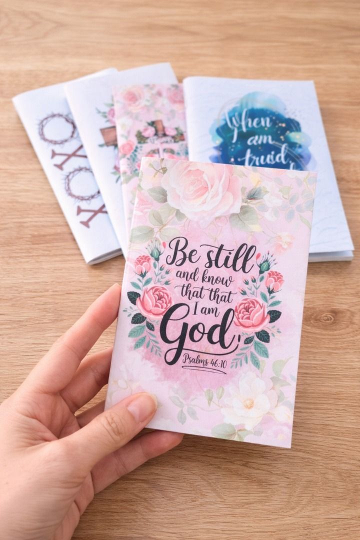 Christian faith 4-pc mini notebook with scripture Faith Journaling Notebooks (Category: Stationery & School Supplies) located in Bulacan. Submitted by hange_studio (Listing ID 1423025370, Image 2). Description: ✨ What’s Included Set of 4 mini notebooks (bundle only) 4 different Christian faith-based cover designs A6 size (portable & bag-friendly) Dotted pages for flexible journaling Made with high-quality materials Smooth writing paper for pens a