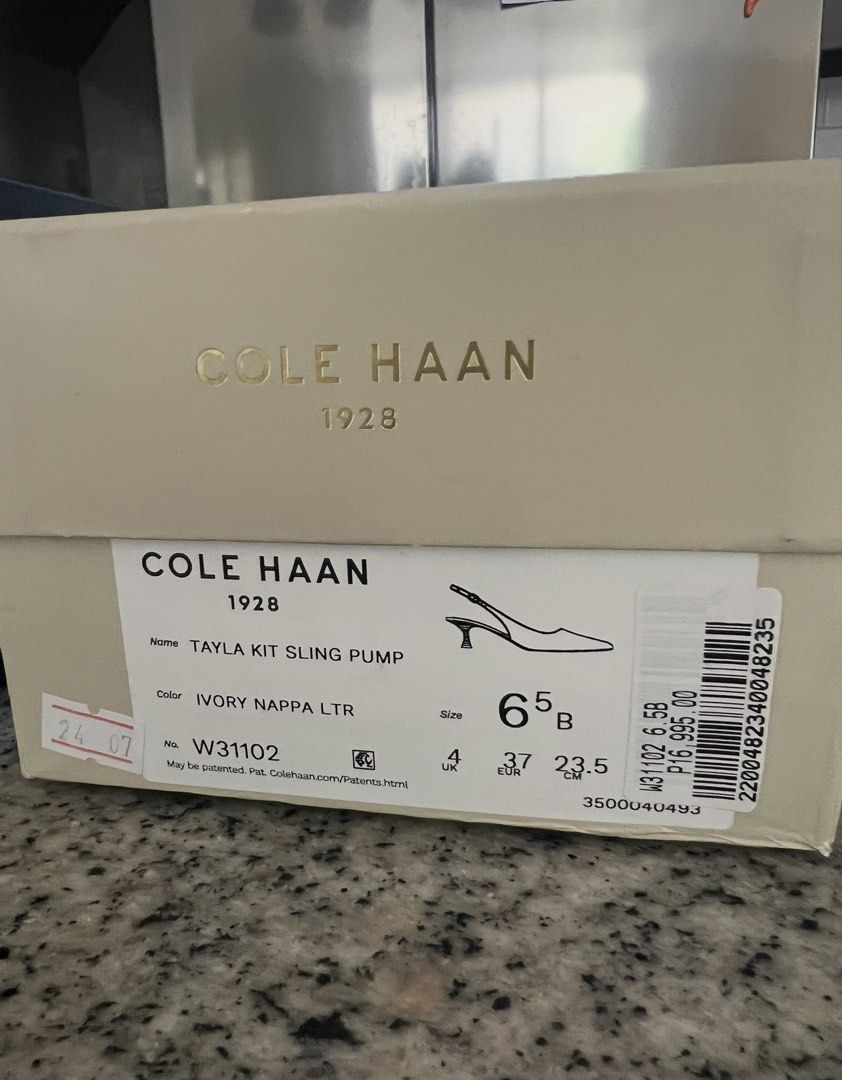 Cole Haan Tayla Kit Sling Pump - Ivory (Category: Heels) located in Paranaque City. Submitted by amberprelovedstuff (Listing ID 1423006257, Image 3). Description: - Cole Haan Tayla Kit Sling Pumps -Bought for 16k - Color: Ivory - Size: 6.5 B - Design: Slingback with kitten heel - Material: Ivory nappa leather - Heel Height: 45mm - Includes original box - Model Number: W31102.