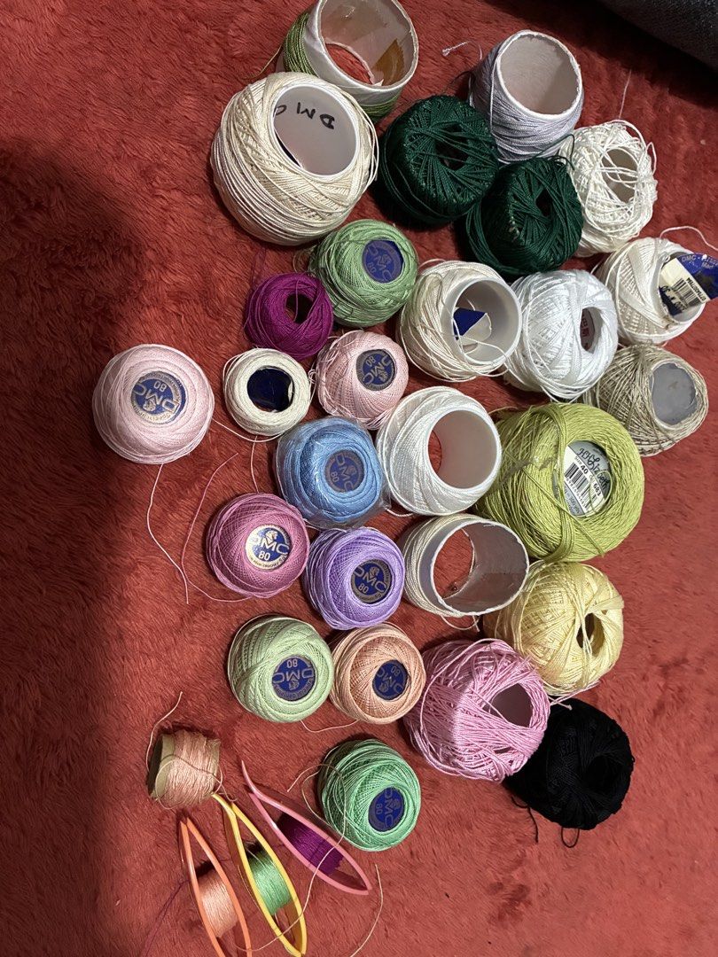 DMC Embroidery Thread / Microcrochet / Tatting lace (Category: Craft Supplies & Tools) located in Imus. Submitted by Celeste.shoppe (Listing ID 1422944837, Image 1). Description: - Assorted DMC embroidery thread in various colors - Includes 3 tatting shuttle - onti lang nabawas sa iba .