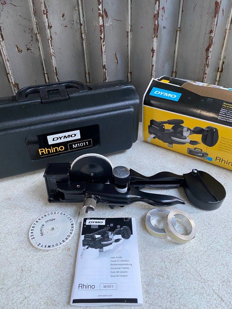 DYMO Rhino metal tape embosser set (Category: Construction Tools & Equipment) located in Manila. Submitted by joeyroque09 (Listing ID 1422998938, Image 3). Description: DYMO Rhino metal tape embosser set.