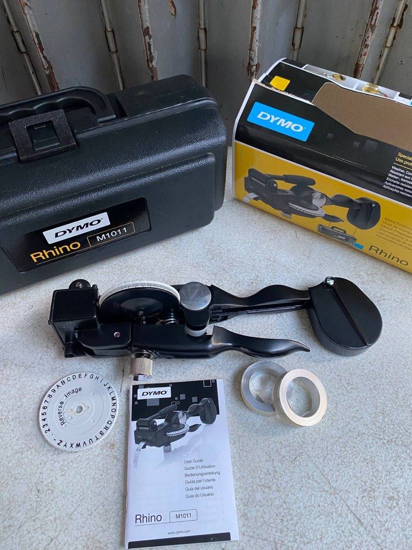 DYMO Rhino metal tape embosser set (Category: Construction Tools & Equipment) located in Manila. Submitted by joeyroque09 (Listing ID 1422998938, Image 1). Description: DYMO Rhino metal tape embosser set.