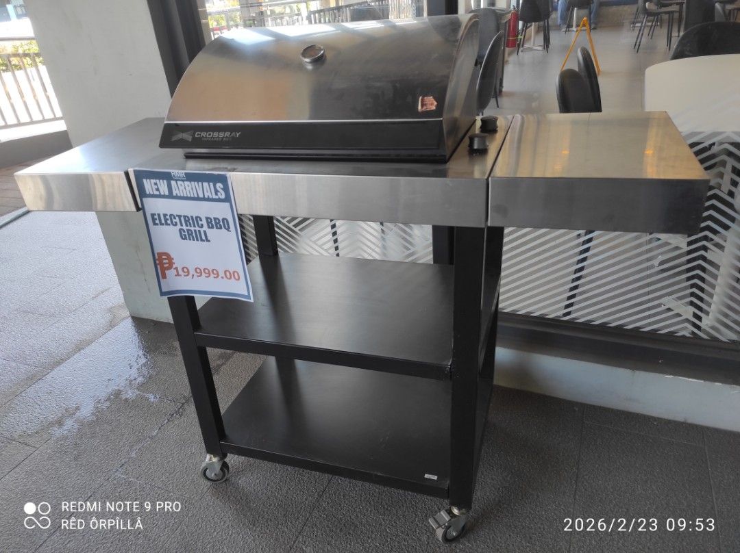 Electric BBQ Grill - New Arrival (Category: BBQ, Grills & Hotpots) located in Manila. Submitted by red_finders (Listing ID 1422927645, Image 1). Description: - Electric BBQ grill - Stainless steel surface - Black frame - Lower storage shelf - On wheels for easy movement - Price: PHP 19,999.00.