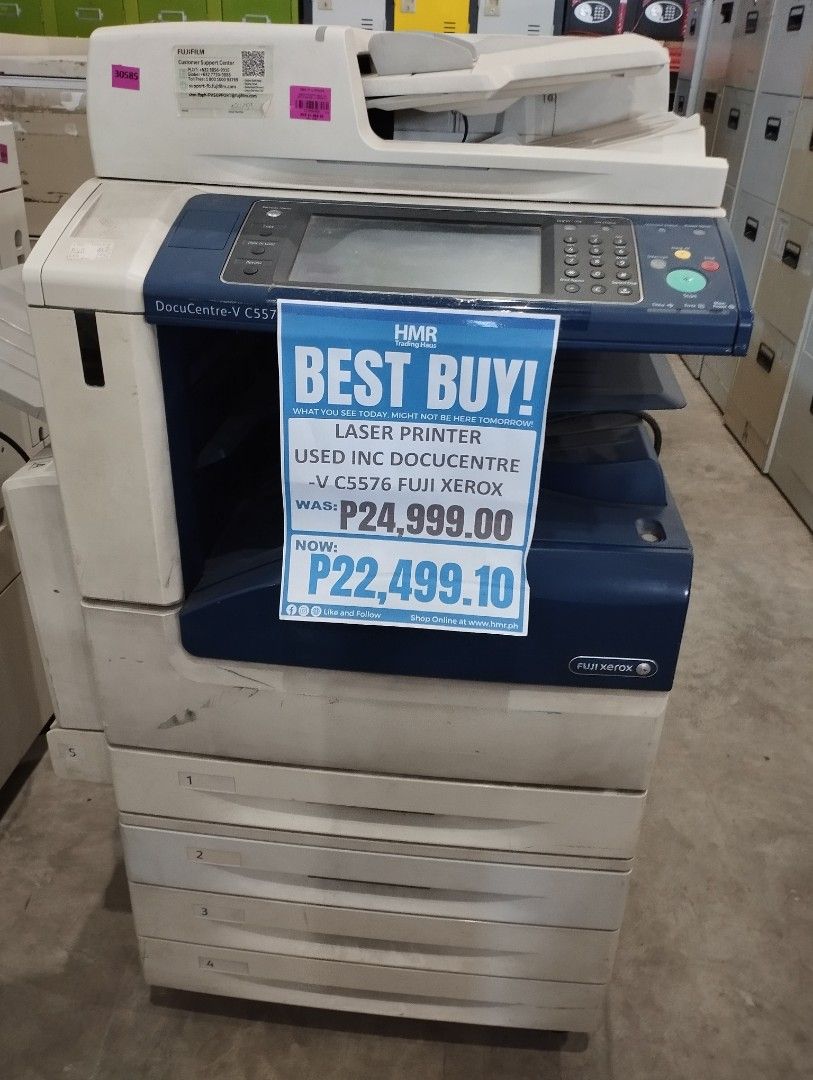 Fuji Xerox DocuCentre V C5576 Laser Printer (Category: Printers, Scanners & Copiers) located in Caloocan City. Submitted by dhiony (Listing ID 1422948545, Image 1). Description: - Fuji Xerox DocuCentre V C5576 laser printer - Ideal for office environments - Features a user-friendly control panel with a screen - Includes multiple paper drawers for efficient printing - Best Buy item! - Original price: ₱24,999.00 - Selling price: ₱22,499.10.