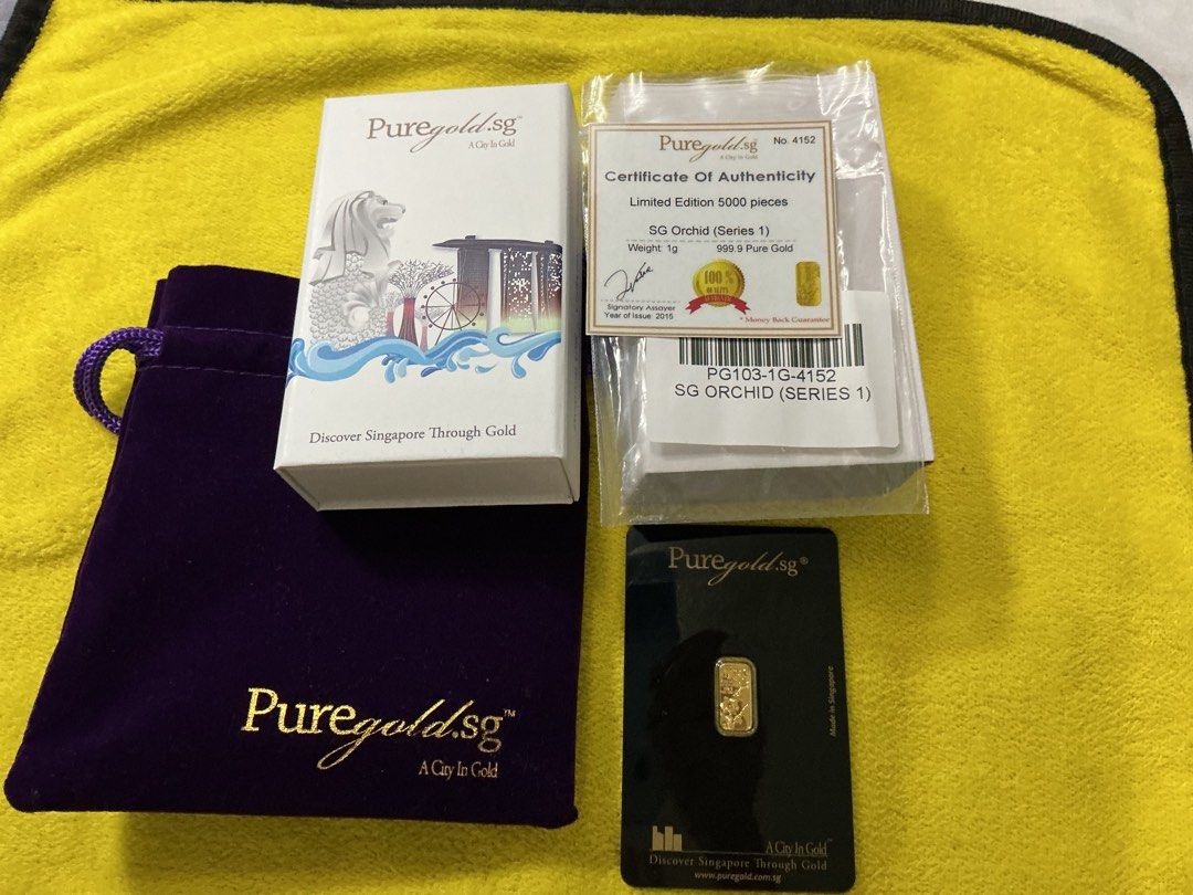 Gold 1 Gr”Orchid series”24K (Category: Currency) located in Del Monte. Submitted by bernapi63 (Listing ID 1422923345, Image 3). Description: - Gold 1 Gram Orchid series bar - Brand: Puregold.sg - Includes certificate of authenticity - Comes with a velvet pouch - Perfect for collectors - as shown,certified unopened Original item.