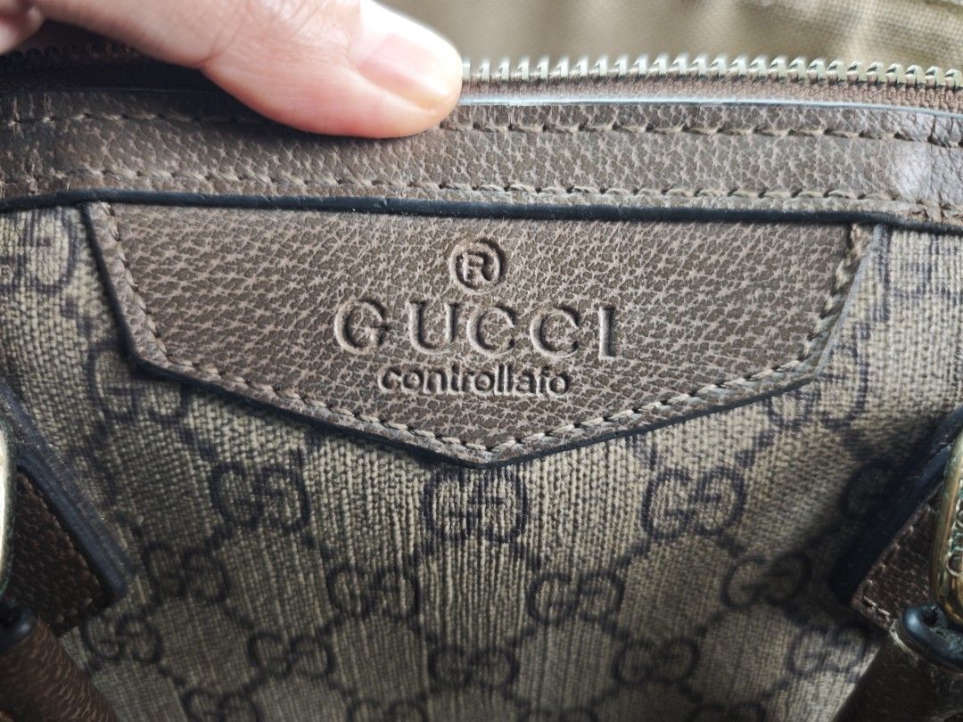 Gucci GG Supreme Boston Bag (Category: Luxury Bags & Wallets) located in Quezon City. Submitted by sidney12194 (Listing ID 1422982710, Image 2). Description: - Authentic Gucci Boston Bag - Iconic GG Supreme canvas with brown leather accents - Top zip closure - Dual top handles - Detachable shoulder strap - Interior zip pocket - Shows wear on handles and corners .