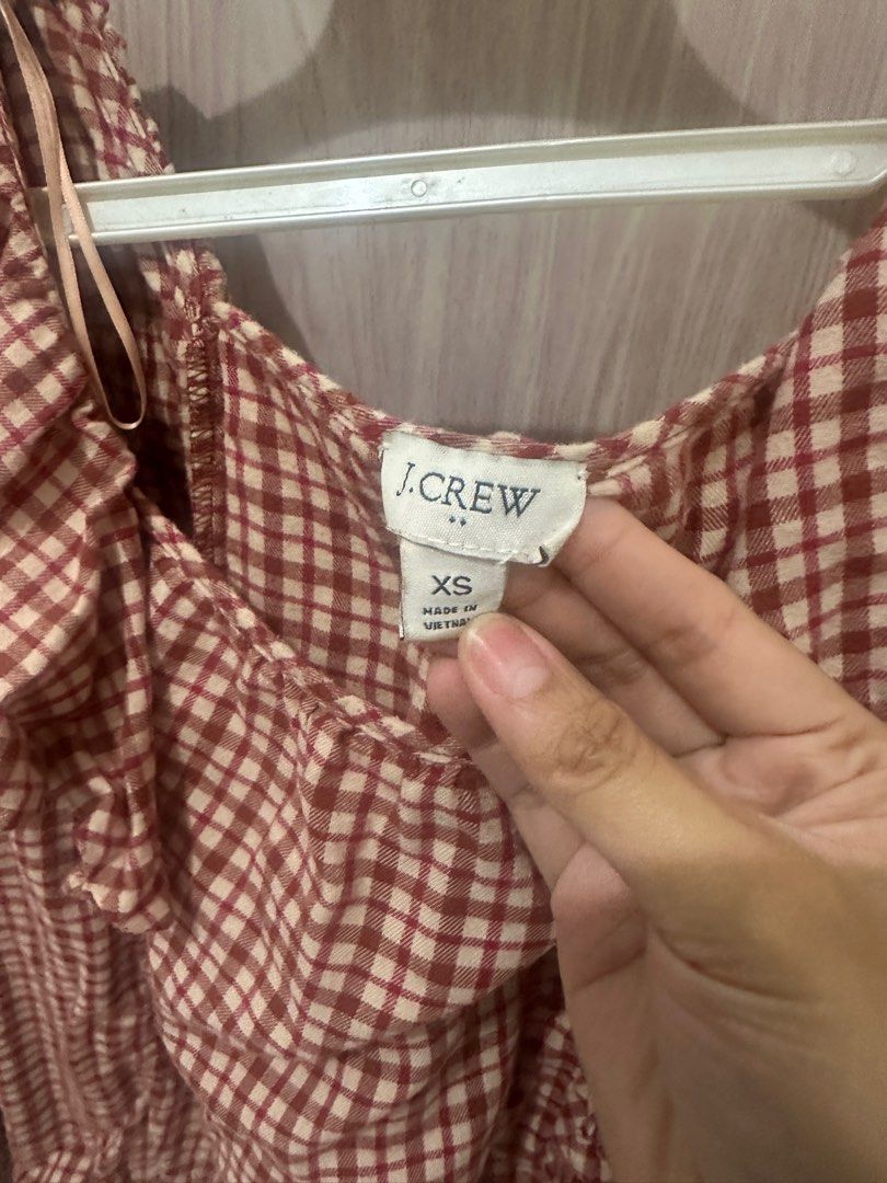 JCrew Long Sleeve Ruffle Detail Checkered Red Plaid Top (Category: Blouses) located in Paranaque City. Submitted by cyanotype (Listing ID 1422943621, Image 2). Description: XS but can fit a size 8.