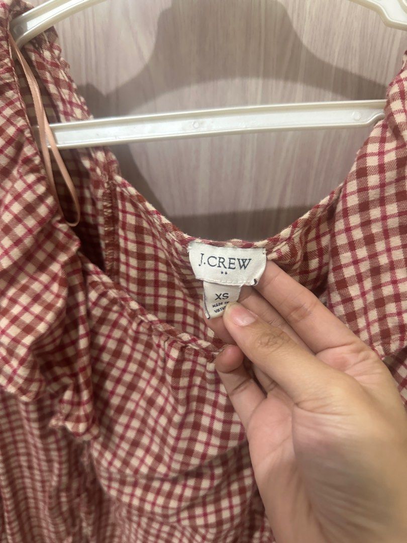 JCrew Long Sleeve Ruffle Detail Checkered Red Plaid Top (Category: Blouses) located in Paranaque City. Submitted by cyanotype (Listing ID 1422943621, Image 3). Description: XS but can fit a size 8.