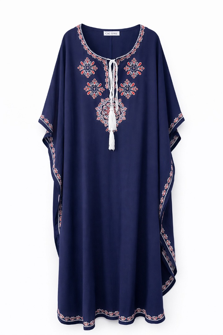 Kaftan Navy Bordir Embroidery Chic Simple, Look like benang jarum ...