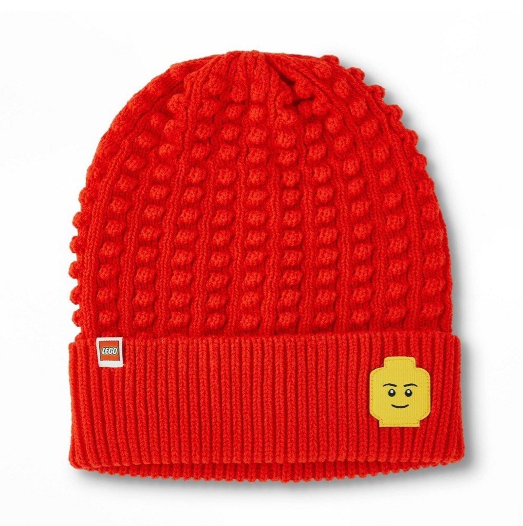 LEGO Red Beanie (Category: Babies & Kids Fashion) located in Cavite. Submitted by yakultjeni85475 (Listing ID 1422992458, Image 1). Description: - LEGO red beanie - Features LEGO logo and minifigure face - Made of knit material - Ribbed cuff - Textured pattern - Made in China - Contains recycled materials - Great for winter.