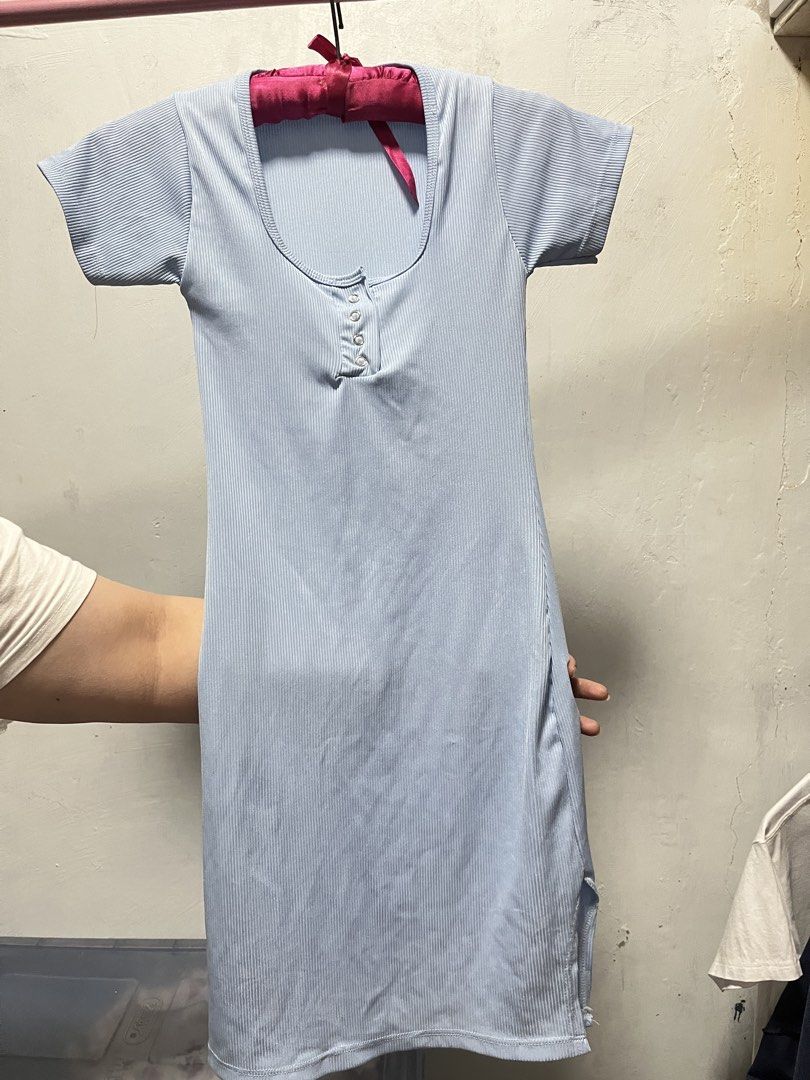 Light Blue Ribbed Dress (Category: Dresses) located in Manila. Submitted by declutter_w_sam (Listing ID 1423032251, Image 1). Description: - Light blue ribbed dress - Scoop neckline - Short sleeves - Button-up front detail - Slim fit - Side slit - Perfect for casual wear.