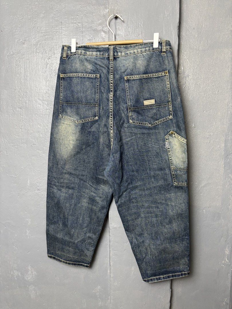 Madness Japan Steinbeck Denim Pants (Category: Jeans) located in Mandaluyong City. Submitted by fellas_ph (Listing ID 1423027641, Image 3). Description: Excellent condition No issues Size 32" Waistline 34" Length 12.5" Thigh 7.5" Opening at the bottom.