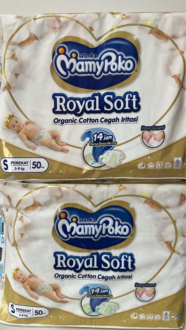 MamyPoko Royal Soft Diapers - Size S (Category: Diapers & Baby Wipes) located in Quezon City. Submitted by general_cleanup (Listing ID 1423018868, Image 1). Description: Outgrown Only 1000 for 2 packs.