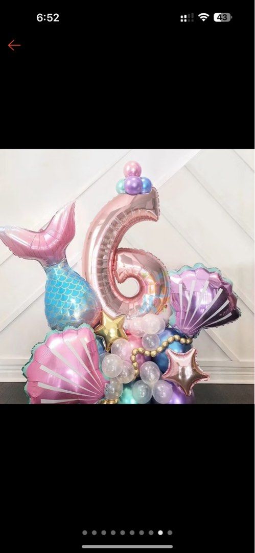 Mermaid Theme Balloon Decoration (Category: Occasions & Party Supplies) located in Binan City. Submitted by fashiongossiponlineboutique (Listing ID 1423005963, Image 1). Description: 33Pcs/set Mermaid Theme Rose Gold Number Balloons New and complete Newly purchased P180.