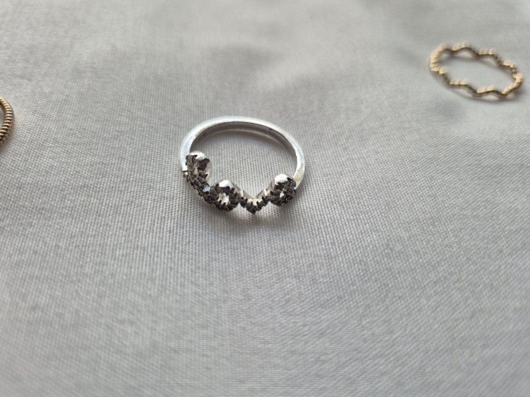 Minimalist Jewelry Gold Colored Ring Set (Category: Rings) located in Pasig City. Submitted by joejoejoes (Listing ID 1423046803, Image 3). Description: Class A Rings (Left to Right): 1. infinity ring, often stylized as a chain link or infinity motif ban (1.5cm inner diameter) 2. solid gold colored band, crafted with a textured, molten, or hammered finish (1.5cm inner diameter) 3. minimalist twisted rope design ring (1.5 cm inner diameter) 4. ste