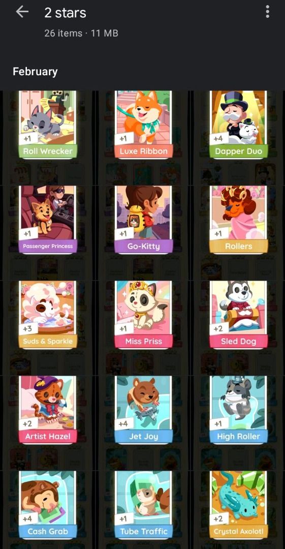 MONOPOLY GO 2 STAR STICKERS (CHECK DESCRIPTION FOR LIST) (Category: In-Game Products) located in Quezon City. Submitted by jnsdclutter (Listing ID 1423071485, Image 1). Description: 2⭐₱20 salon bliss +2 lavish koi +2 lizard lounge +5 luxe ribbon +5 mayor hopscotch +2 lap of luxury +3 bird's eye view +3 paw plaza +5 roll wrecker dapper duo +6 passenger princess +2 go-kitty +3 rollers +3 suds & sparkle +7 miss priss +3 sled dog +6 artist hazel +4 j