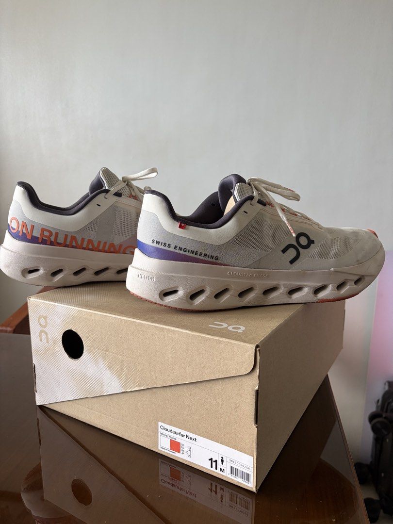 On Cloudsurfer Next (White Flame) US Mens Size 11 (Category: Sneakers) located in Taguig. Submitted by skippyboy (Listing ID 1422936277, Image 1). Description: 100% Legit US Mens Size 11 Never used for running. Used only as lifestyle sneakers. With original box and inserts. Lost the receipt. Just needs cleaning. No issues. No trade. Shipping covered by buyer upon full payment. Or scheduled meet up at Uptown Mall BGC. Thanks. 😊.