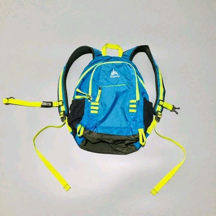 Onepolar Backpack - Blue and Yellow (Category: Backpacks) located in Calbayog City. Submitted by taking-candy.ph (Listing ID 1422905636, Image 1). Description: - Onepolar backpack with a striking blue and yellow color scheme. - Features a spacious main compartment and a convenient front pocket. - Comfortable design with adjustable straps, a padded back, and a top handle. - Includes a waist strap for added support. - Designed with the "Born for Ad