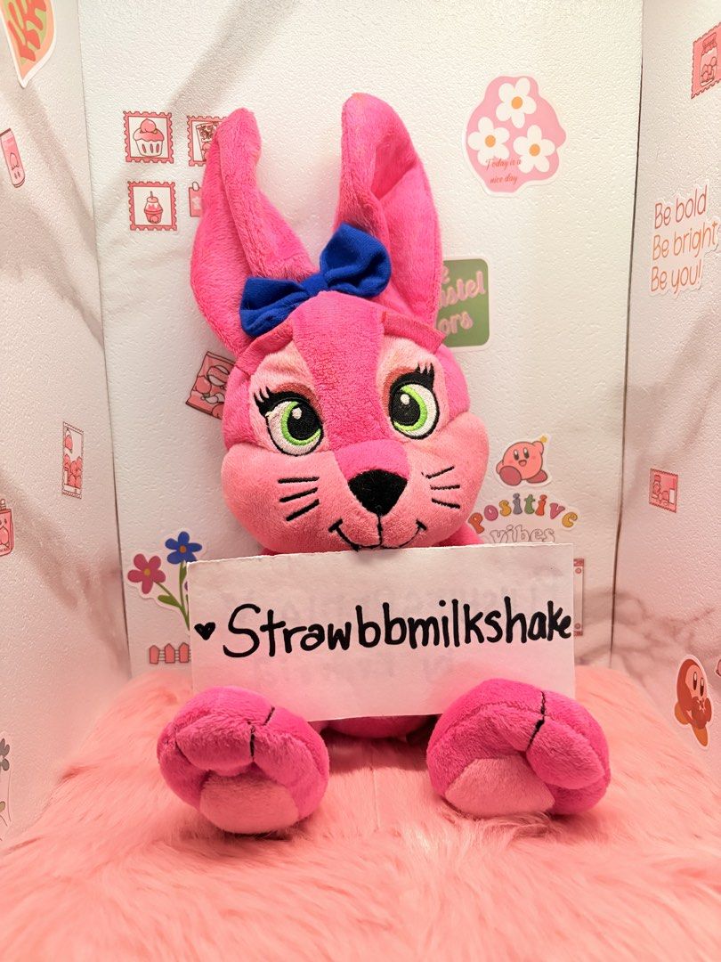 Pink bunny with bow (Category: Plushies & Soft Toys) located in Manila. Submitted by strawbbmilkshake (Listing ID 1422958074, Image 1). Description: Hot pink bunny with bow imported with FREY (chocolate) brand.