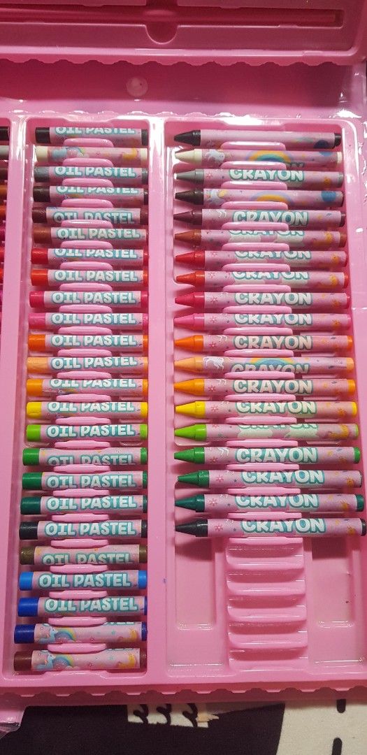 Pink Mega Art Set crayons 168 Pcs (Category: Craft Supplies & Tools) located in Pasay City. Submitted by cheekycornershop (Listing ID 1422990756, Image 3). Description: - 168-piece Mega Art Set - Includes: Crayons, Oil Pastels, Markers, Colored Pencils, Watercolor Cakes - Also Includes: Sharpener, Palette, Eraser, Paint Brush, Pencils - Ideal for artists of all ages! ps. 5 crayons missing when we open. never been used..