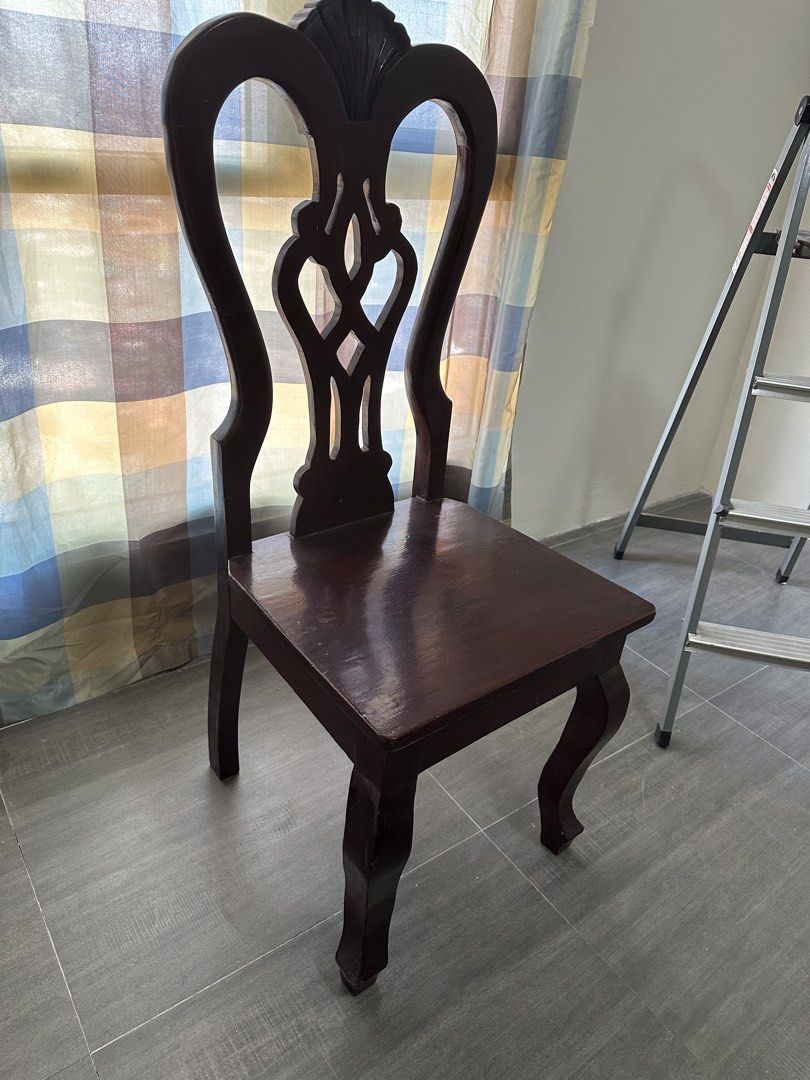 Pre-Loved Wooden Kabisera Dining Chair (Category: Chairs) located in Quezon City. Submitted by khaleesitargaryen_08 (Listing ID 1422936649, Image 2). Description: Loc: Avida Tower San Lazaro near UST One (1) Antique Kabisera Wooden Chair 17.5x16x44in. - Curved legs - Classic design - Adds sophistication to your dining area.