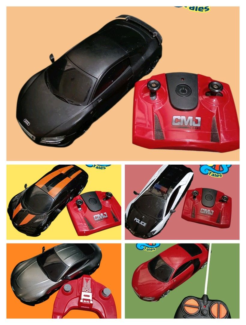 RC Car Assortment sold per piece (Category: Remote Control Toys) located in Iligan City. Submitted by shehabdor98515 (Listing ID 1423077490, Image 1). Description: - RC car collection - Available colors: black, silver, red, and orange stripe designs - Each car includes a remote control - Some remotes are branded "CMJ".