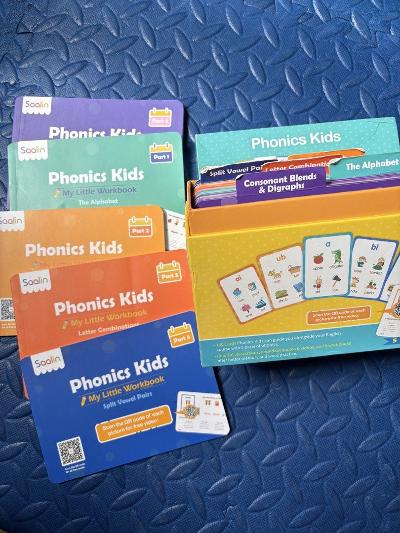 Saalin Phonics Kids Flash Cards and Workbooks (Category: Children's Books) located in Paranaque City. Submitted by avec21 (Listing ID 1422953978, Image 3). Description: Saalin Phonics Kids Flash Cards and Workbooks Includes: 1) 150 Double-Sided Flash Cards (with great visuals for kids who learn through pictures) -Alphabet -Short Vowels -Consonant Blends & Diagraphs -Split Vowel Pairs 2) 5 Workbooks *5 levels, suitable for Preschool, Kindergarten,