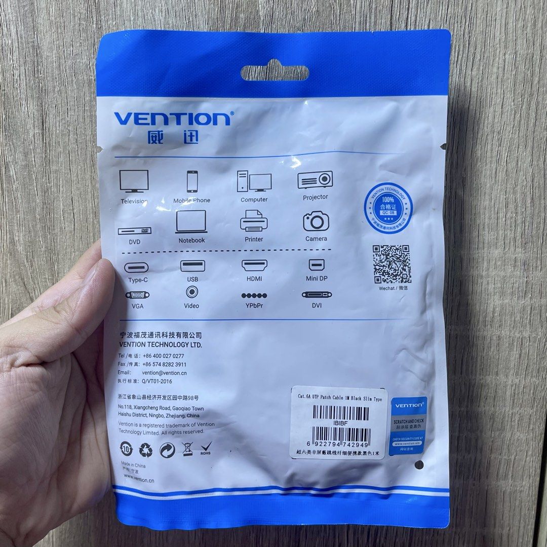 Vention Cat. 6A Ethernet Patch Cable (1meter) (Category: Cables & Adaptors) located in Taguig. Submitted by cee.declutters (Listing ID 1423076218, Image 2). Description: VENTION Cat. 6A UTP Patch Cable 1meter Black Slim Type Sealed. Never used. 200+SF.