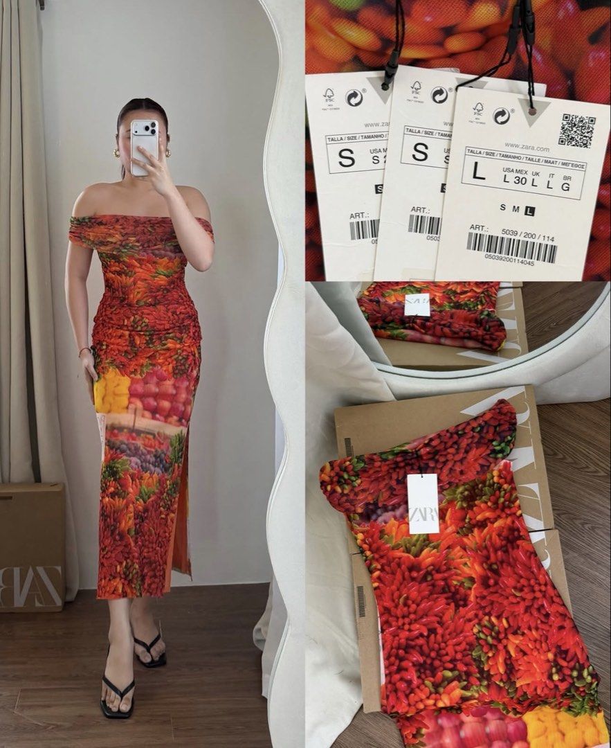 Zara Printed Off-Shoulder Dress SMALL (Category: Dresses) located in Manila. Submitted by ccollection_ (Listing ID 1423050159, Image 1). Description: .