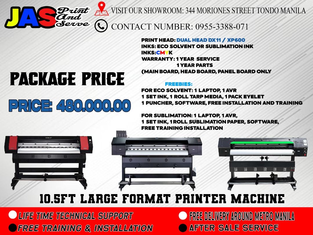 10 ECO SOLVENT PRINTER MACHINE SUPPLIER (Category: Printers, Scanners & Copiers) located in Manila. Submitted by melvinflor41363 (Listing ID 1423157060, Image 1). Description: SUPPLIER HERE! WE ARE LEGIT SUPPLIER OF LARGE FORMAT PRINTER MACHINE Price Starts @ Php159,000 We are legit supplier of Brand New DX11, Dual Head DX11 & i3200 Tarpaulin Sublimation Printer Machine 6ft and 10ft, Brand New Laser Cutter and Brand New Cutter Plotter, Brand New 