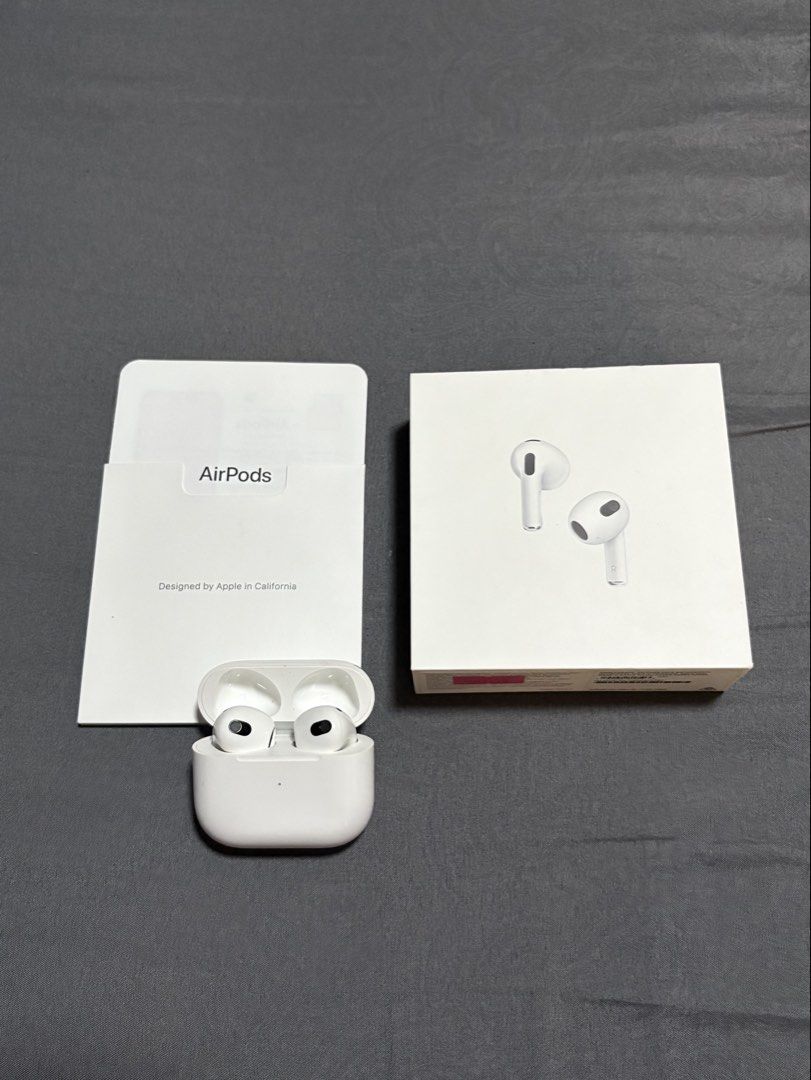 Apple AirPods (3rd generation) (Category: Earphones) located in Caloocan City. Submitted by introvertshopper (Listing ID 1423153904, Image 1). Description: Apple AirPods 3rd Gen with MagSafe Charging Case •Left AirPod not producing sound, but Bluetooth detects it and battery % shows • Right AirPod and MagSafe case work perfectly • Sold as-is at a low price – no complaints, returns, or refunds • Buyer may troubleshoot or replace left AirPod • 100%