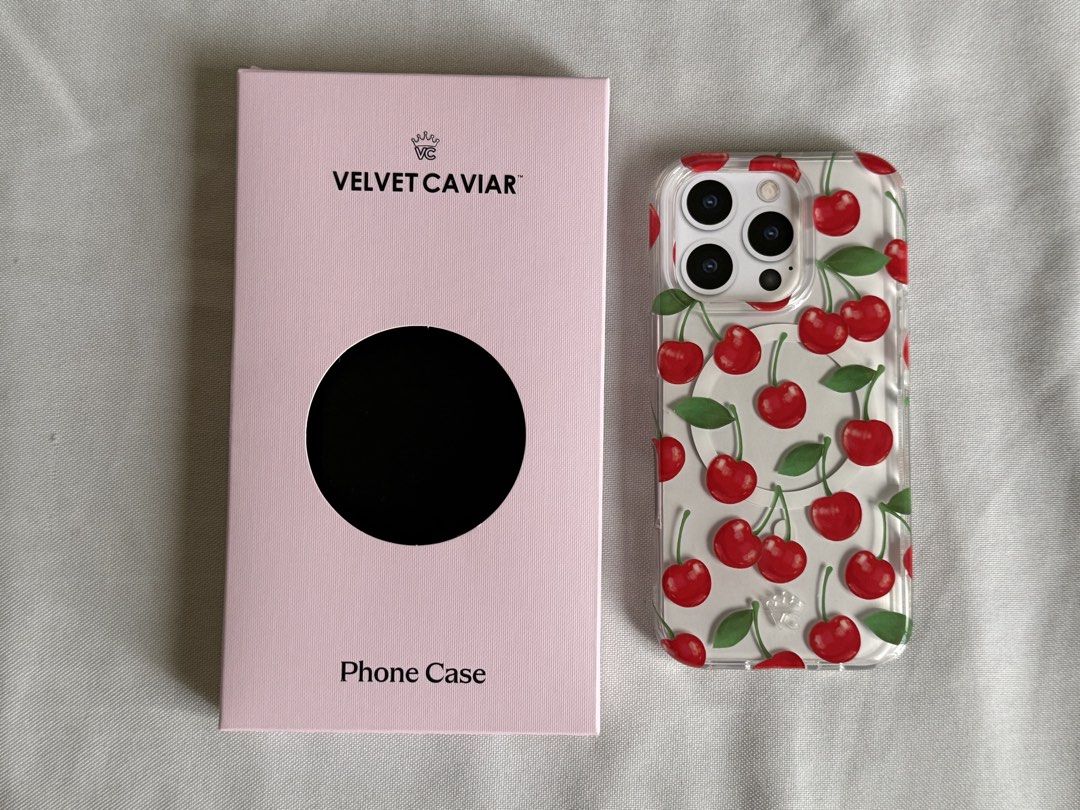 [Authentic] Velvet Caviar iPhone 16 Pro Case Cherries (Category: Cases & Sleeves) located in Quezon City. Submitted by cluttercures (Listing ID 1423196306, Image 1). Description: - Authentic Velvet Caviar iPhone 16 Pro case. - Features a vibrant cherry design. - Stylish and protective design. - Made by Velvet Caviar. - Bought from actual website - Not my type no yellowing of case Rfs: not my style and too many cases Loc: Quezon City MOP: Gcash la