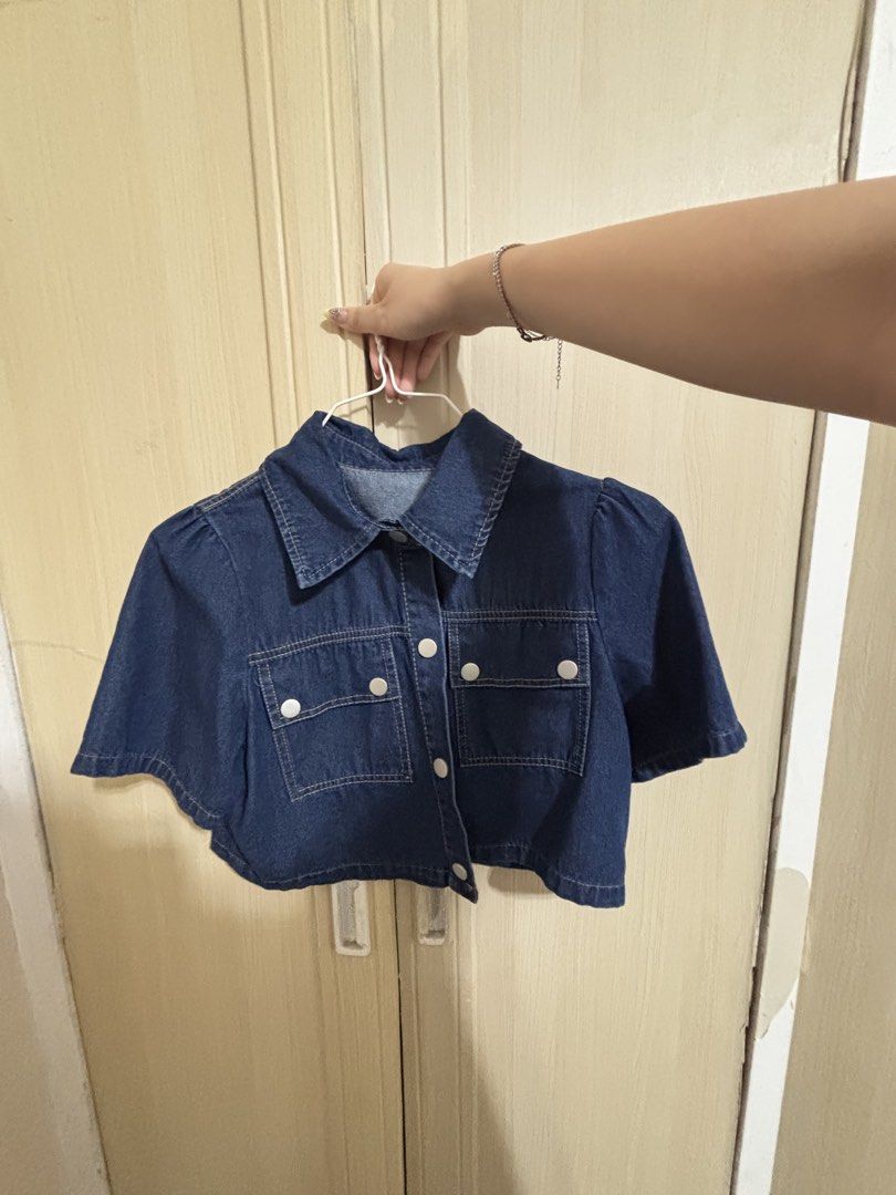 Denim croptop (Category: Blouses) located in San Juan City. Submitted by declutterhailey (Listing ID 1423173954, Image 2). Description: Bought in hongdae korea.