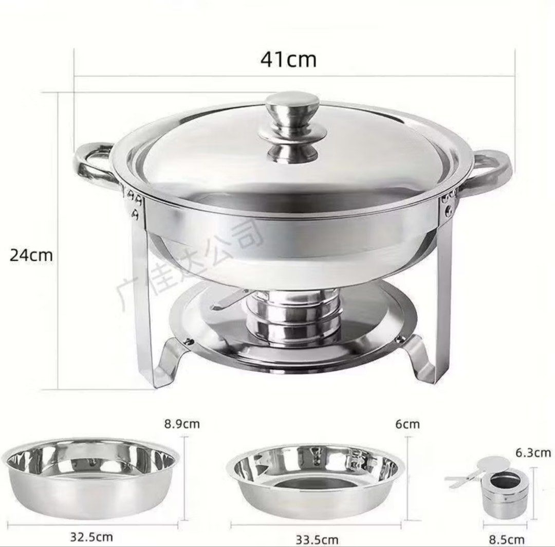 Denmark 7-Piece Stainless Steel Chafing Dish (Category: Other Kitchenware & Tableware) located in Pasay City. Submitted by taptooload (Listing ID 1423216841, Image 3). Description: - 7-piece stainless steel chafing dish set - Includes: stand, lid holder, drip tray, food pan, fuel holders, glass lid, and water pan - 4-quart (3.7-liter) capacity - Dimensions: 41cm x 24cm - Perfect for keeping food warm just bought it at rustans for 2,999 each.