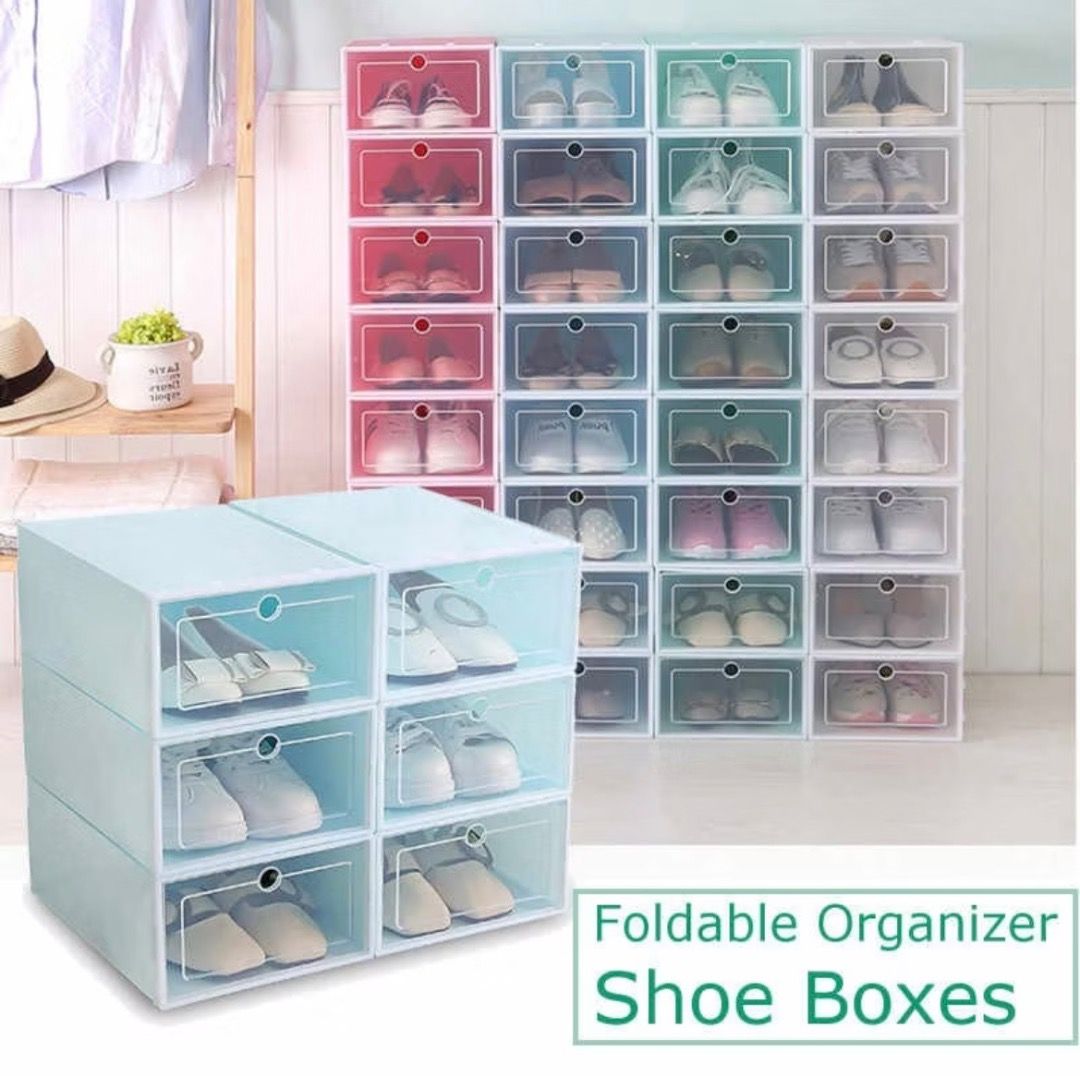 6 pieces Foldable Shoe Box Shoe Organizer (Category: Storage Boxes & Baskets) located in San Mateo. Submitted by junmac_whale (Listing ID 1423225488, Image 1). Description: - 6 pcs Foldable shoe organizer boxes - Clear front panel for easy viewing - Stackable design to maximize space - Keeps shoes dust-free - Perfect for closets and storage areas.