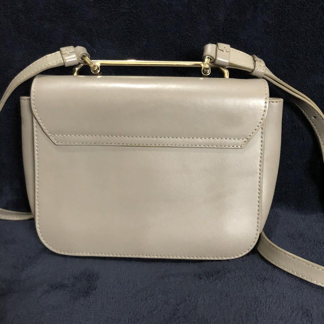 Furla Metropolis Crossbody Bag (Category: Luxury Bags & Wallets) located in Bayombong. Submitted by rnstrifty (Listing ID 1423254565, Image 2). Description: - Furla Metropolis crossbody bag - Grey leather exterior - Pink accent on clasp - Gold-tone handle - Detachable shoulder strap - Rectangular shape with flap closure - Furla logo visible.