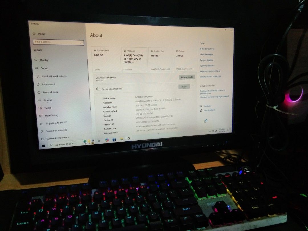 INTEL DESKTOP (Category: Desktops) located in Caloocan City. Submitted by marichelle95225 (Listing ID 1423159789, Image 3). Description: Device Name DESKTOP-PPOM4IM Processor Intel(R) Core(TM) i5-4460 CPU @ 3.20GHz 3.20 GHz Installed RAM 8.00 GB Storage 224 GB SSD P4-240 -OPEN SWAP TO LAPTOP/MACBOOK (WILLING TO ADD).