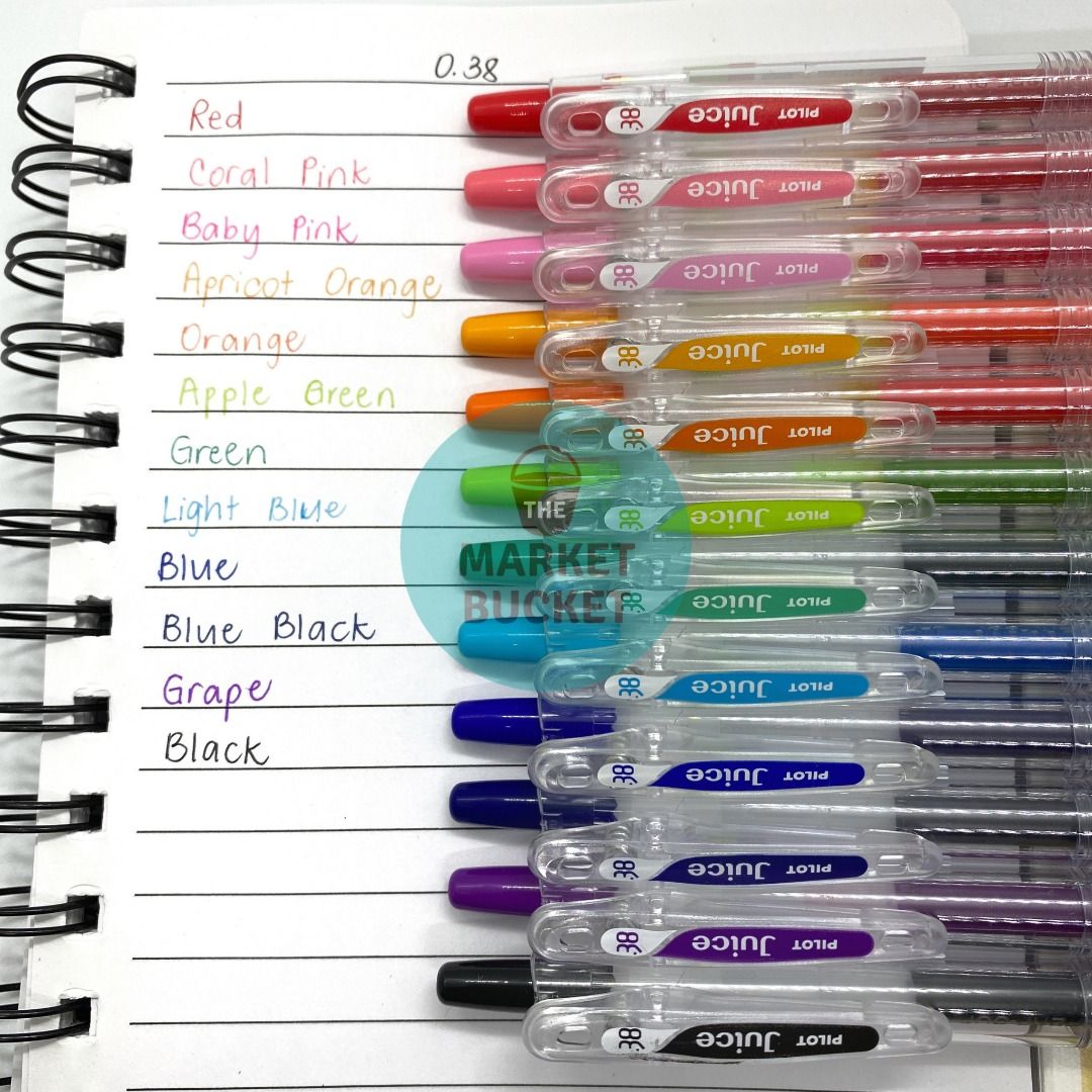 Juice Gel Pens 0.38 (12-Color Set) (Category: Craft Supplies & Tools) located in Manila. Submitted by marketbucket (Listing ID 234584663, Image 2). Description: ✔ Black, Blue, Red, Green, Apple Green, Apricot Orange, Baby Pink, Blue Black, Coral Pink, Light Blue, Grape, Orange ✔ Original ✔ Cheaper than National Bookstore price #inManila.